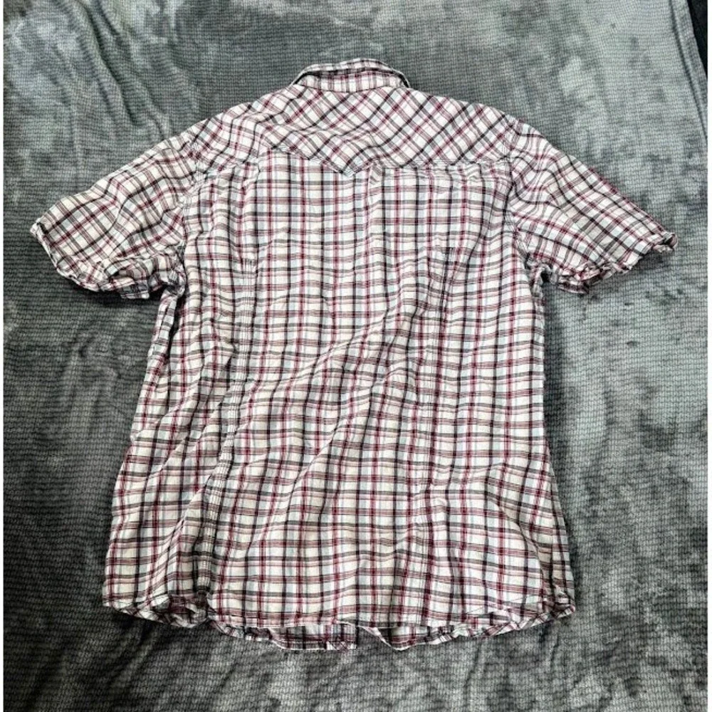 True‎ Religion Mens 2XL Western Pearl Snap Shirt Short Sleeve Plaid Red White.